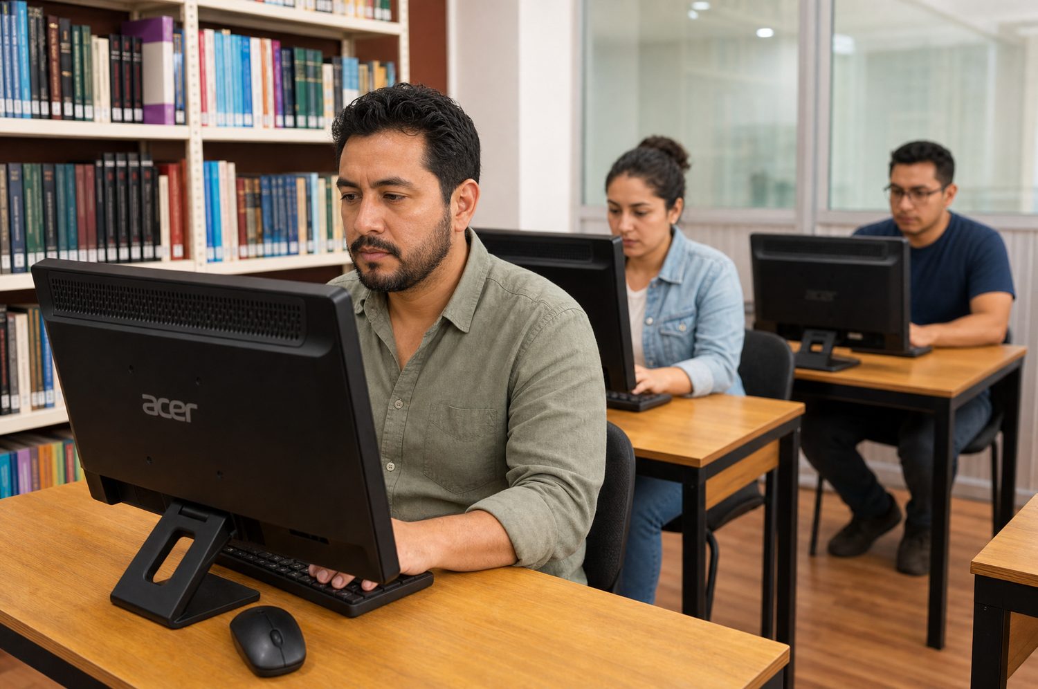 Alumnos en el área de estudio y cómputo